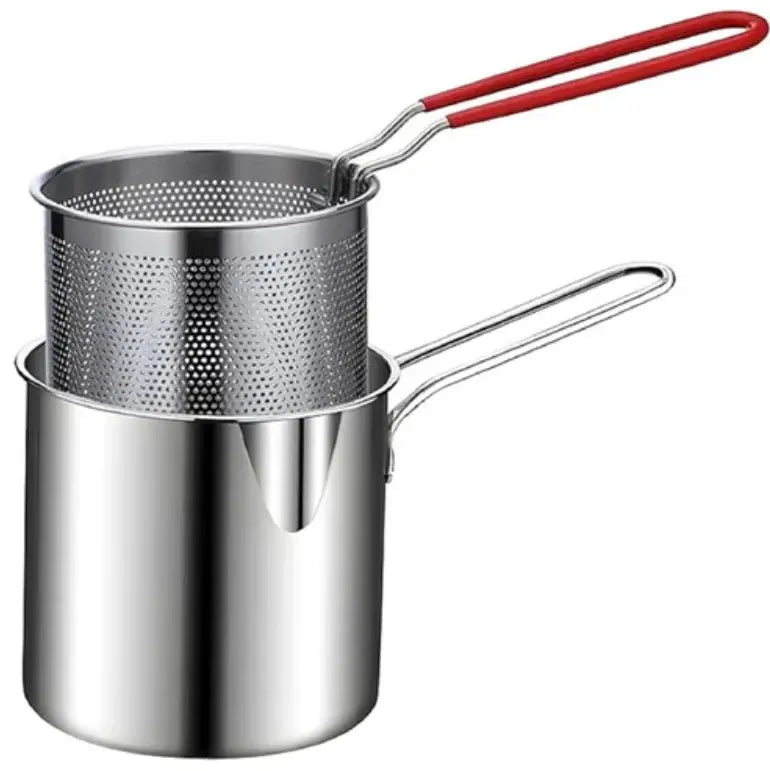 Stainless Steel Fryer Pot with Strainer – Multi-Purpose, Heat-Resistant, and Easy-Clean Cooking Essential