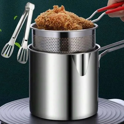 Stainless Steel Fryer Pot with Strainer – Multi-Purpose, Heat-Resistant, and Easy-Clean Cooking Essential