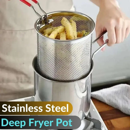 Stainless Steel Fryer Pot with Strainer – Multi-Purpose, Heat-Resistant, and Easy-Clean Cooking Essential